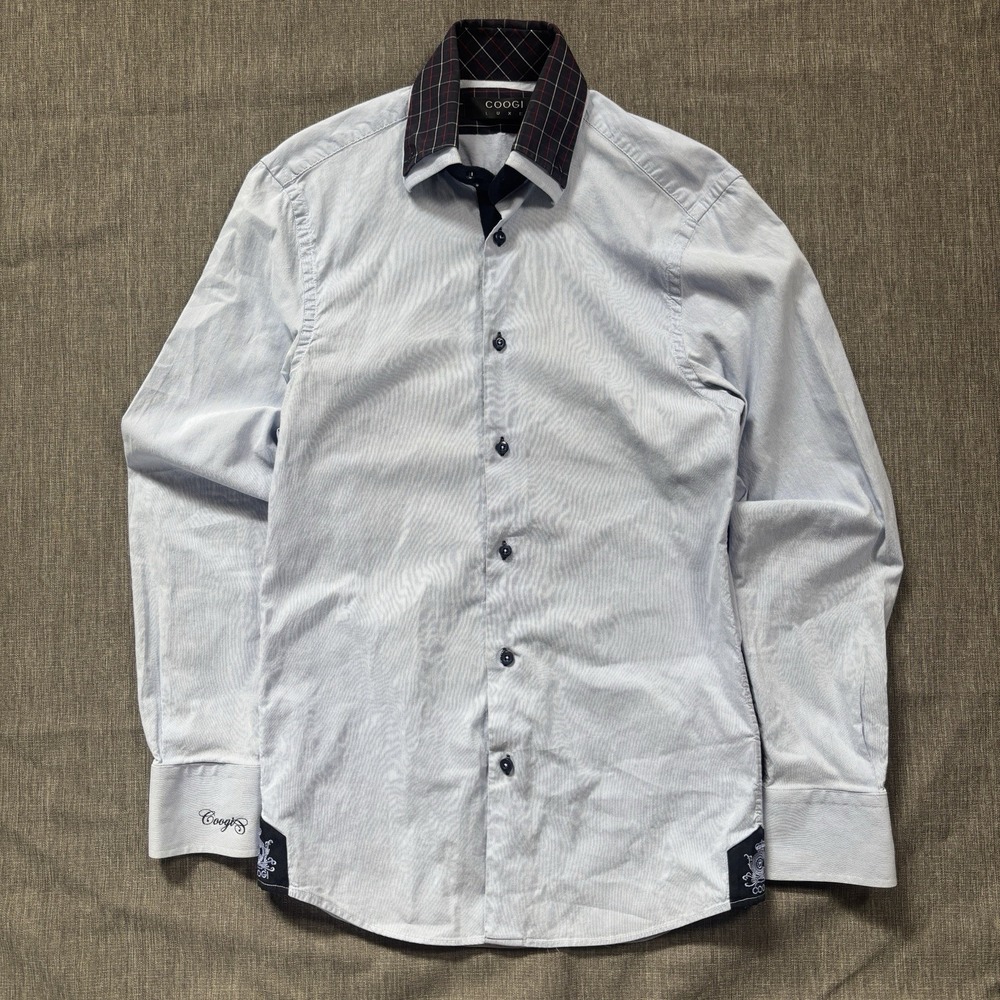 Coogi Luxe white button up shirt with black collar and cuffs - S